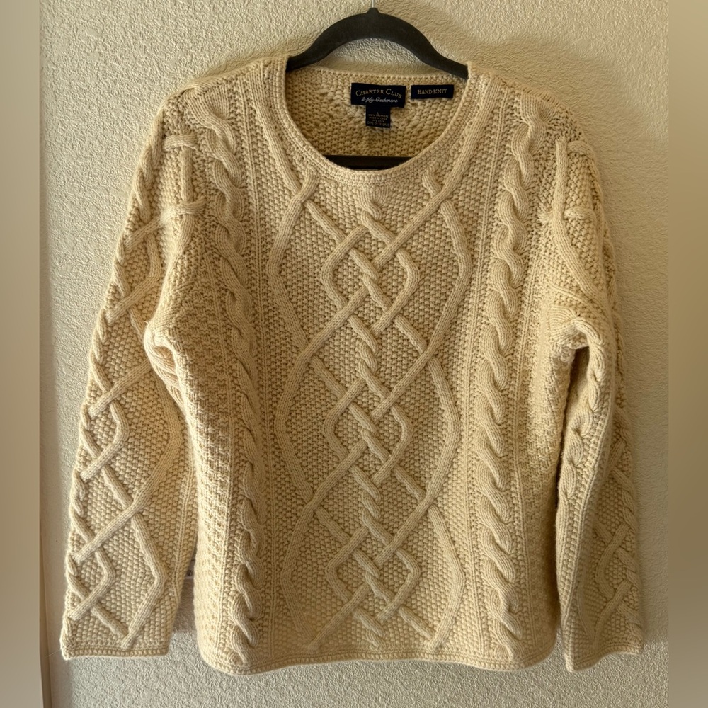 Charter Club Vintage Cable Hand Knit Cashmere Sweater